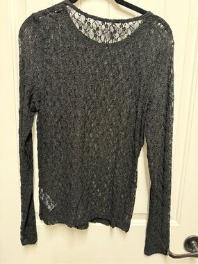 Old Navy Black Sheer Lace-Style Long Sleeve Top